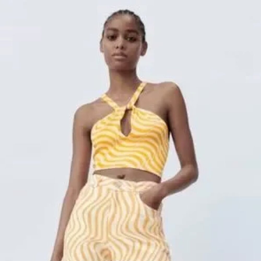 ZARA Orange Crop Top Orange Zebra Print